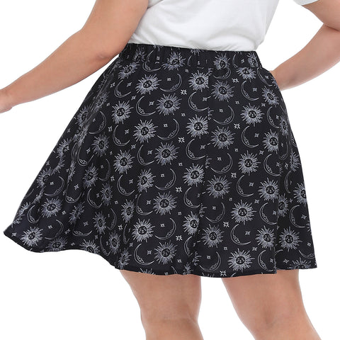 Celestial Sun Plus Size Mini Skater Circle Skirt