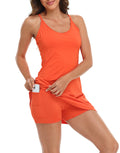 Spicy Orange Exercise Workout Dress With Built-In Shorts