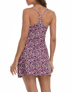 Purple Leopard Exercise Workout Dress With Built-In Shorts