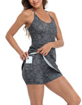 Dark Paisley Exercise Workout Dress With Built-In Shorts