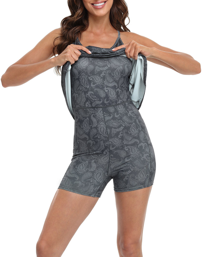 Dark Paisley Workout Dress Built In Shorts – alternate view