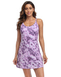 Purple Tie Dye Exercise Workout Dress With Built-In Shorts