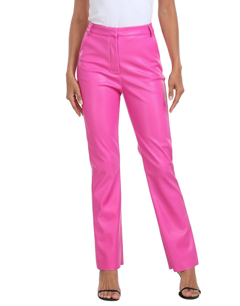 Faux Leather Pants Straight Leg Trousers with Pockets