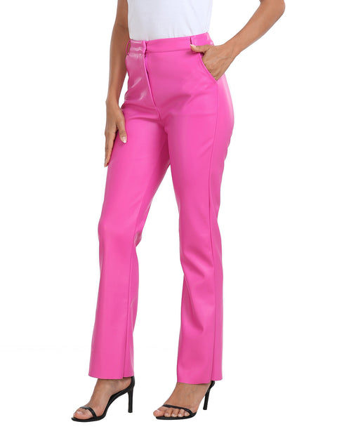 Faux Leather Pants Straight Leg Trousers with Pockets