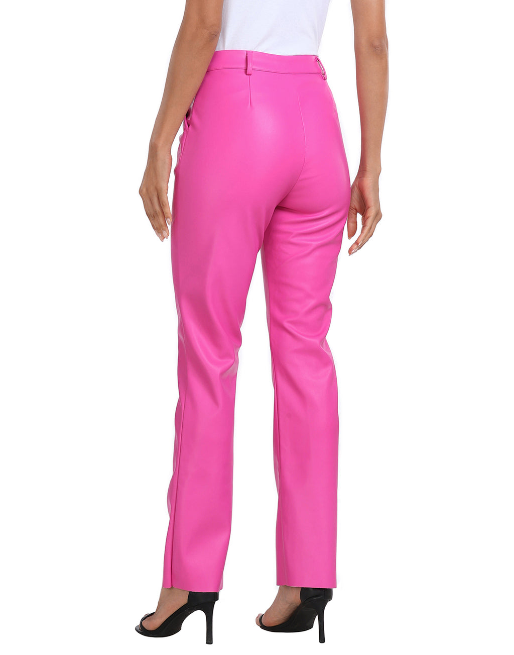 Faux Leather Pants Straight Leg Trousers with Pockets