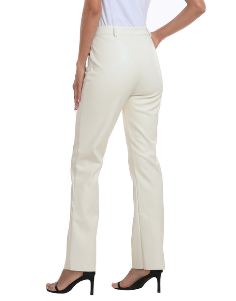 Faux Leather Pants Straight Leg Trousers with Pockets