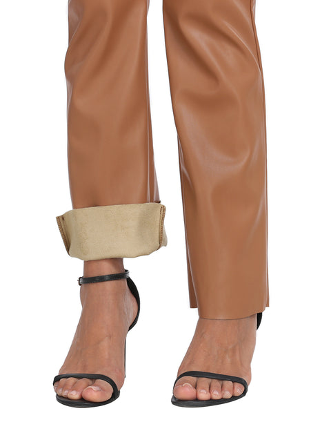Faux Leather Pants Straight Leg Trousers with Pockets