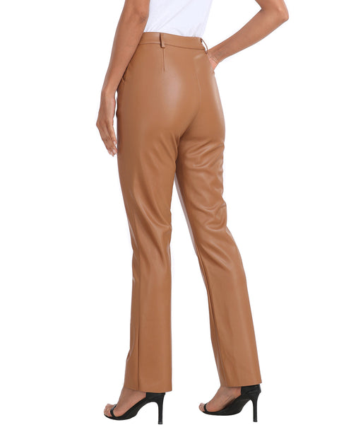 Faux Leather Pants Straight Leg Trousers with Pockets
