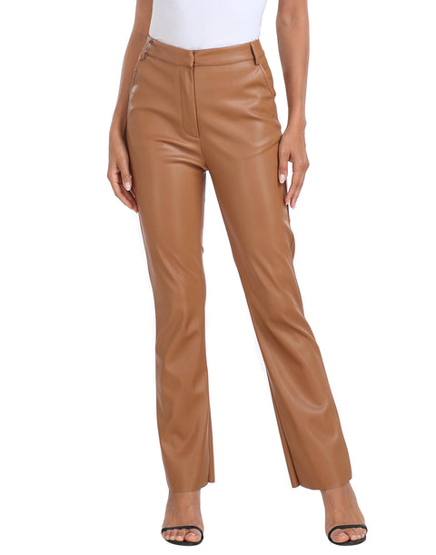 Faux Leather Pants Straight Leg Trousers with Pockets