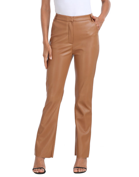Faux Leather Pants Straight Leg Trousers with Pockets