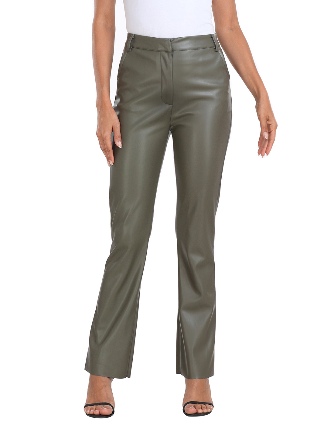 Faux Leather Pants Straight Leg Trousers with Pockets