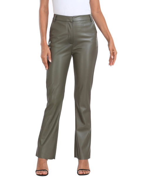 Faux Leather Pants Straight Leg Trousers with Pockets