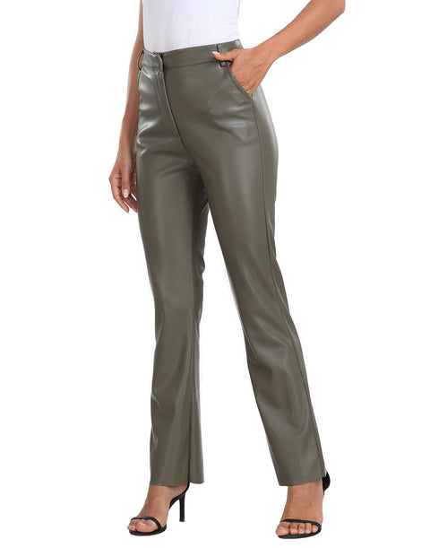 Faux Leather Pants Straight Leg Trousers with Pockets