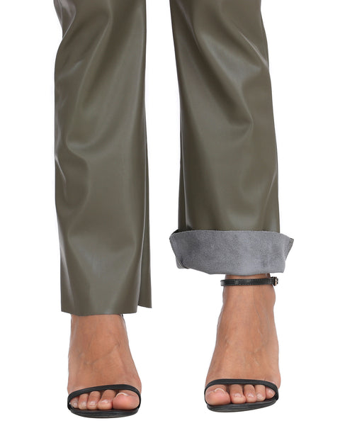 Faux Leather Pants Straight Leg Trousers with Pockets