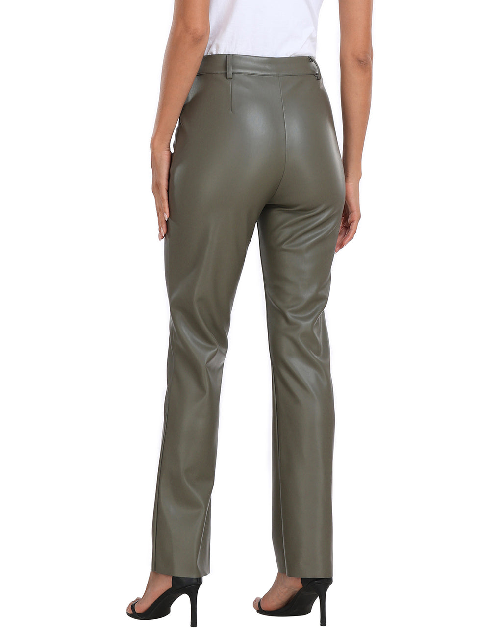 Faux Leather Pants Straight Leg Trousers with Pockets