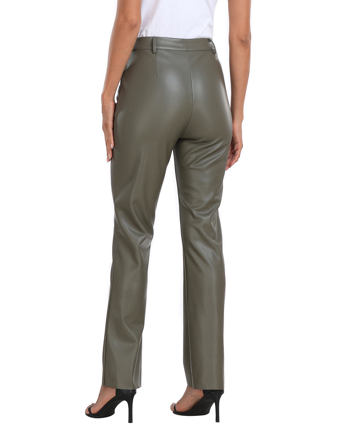 Faux Leather Pants Straight Leg Trousers with Pockets