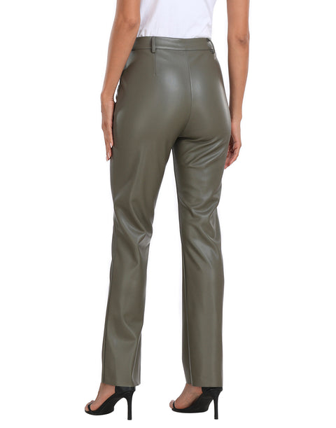 Faux Leather Pants Straight Leg Trousers with Pockets