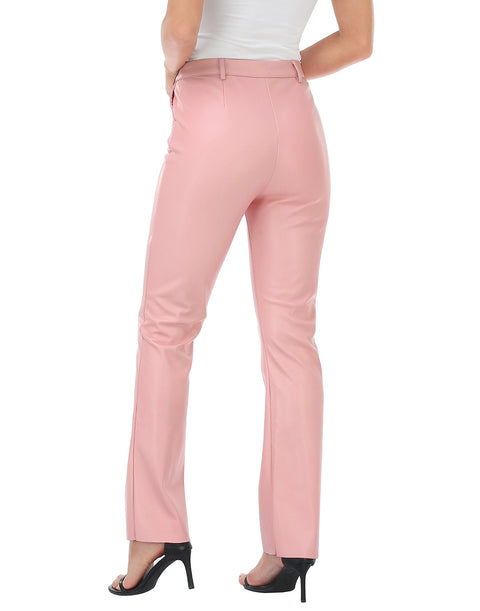 Faux Leather Pants Straight Leg Trousers with Pockets