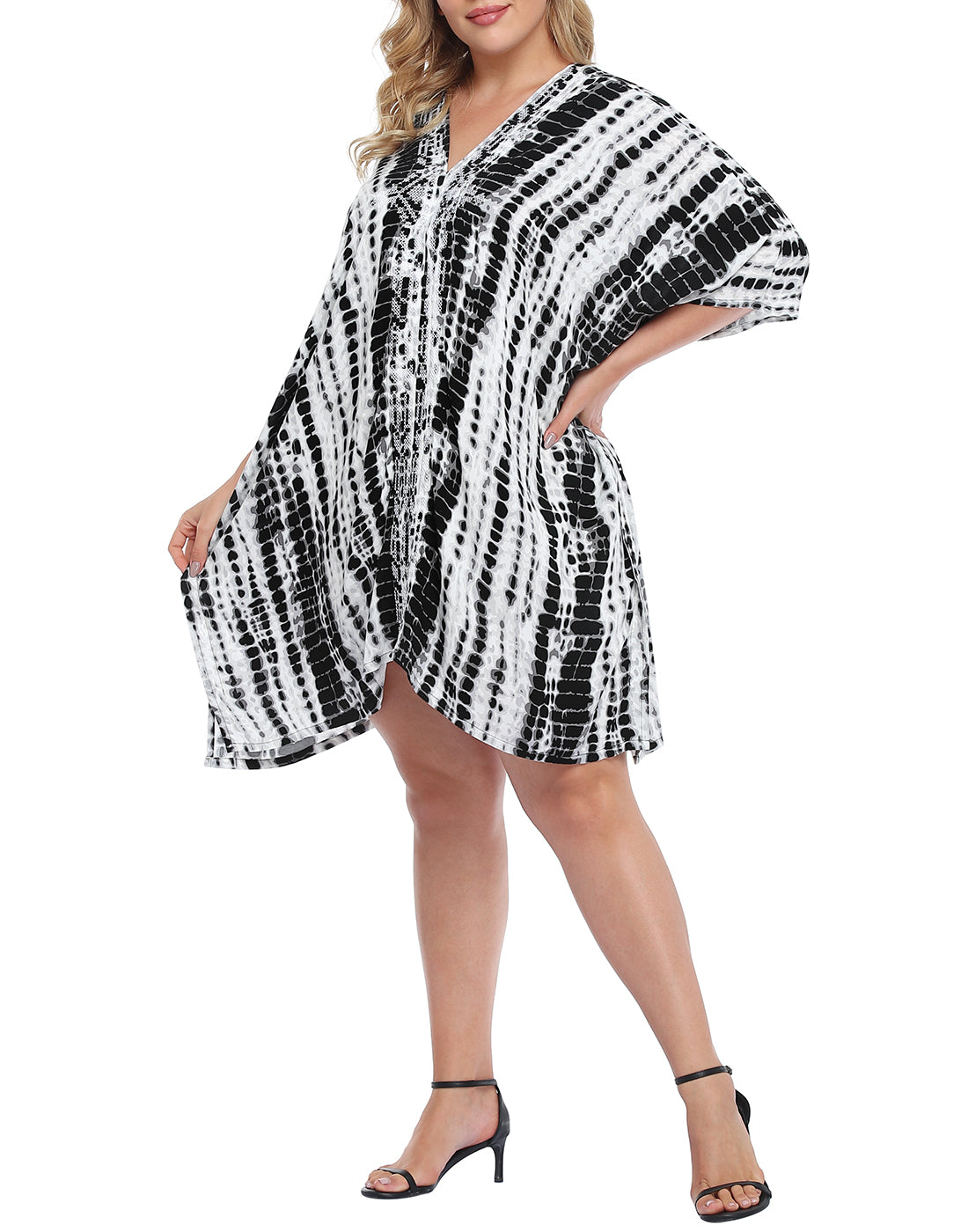 Black Tie Dye Plus Size UPF 30+ Short Kaftan Cover Up Oversize Dress Secondary image