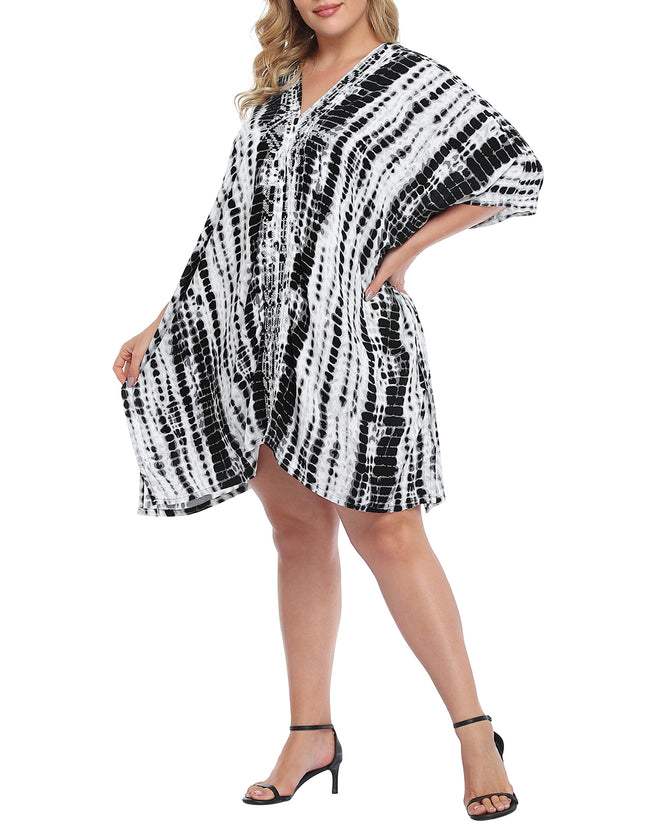 Black Tie Dye Kaftan Cover Up Plus UPF 30 – back view