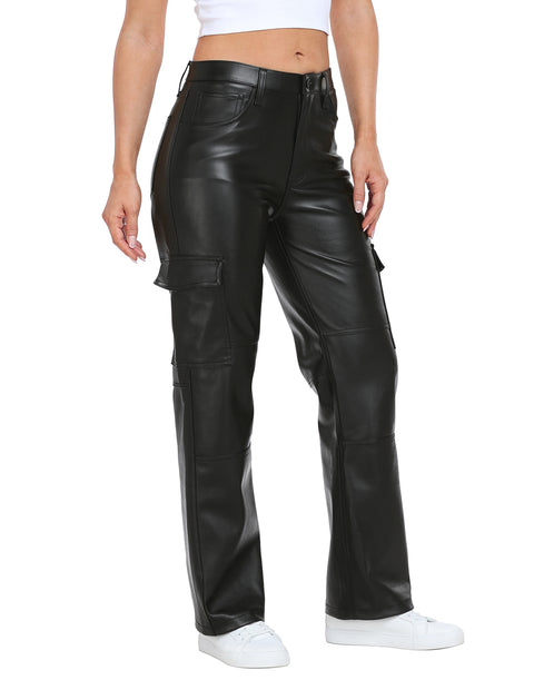 Faux Leather Cargo Pants with Pockets