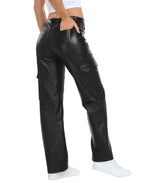 Faux Leather Cargo Pants with Pockets
