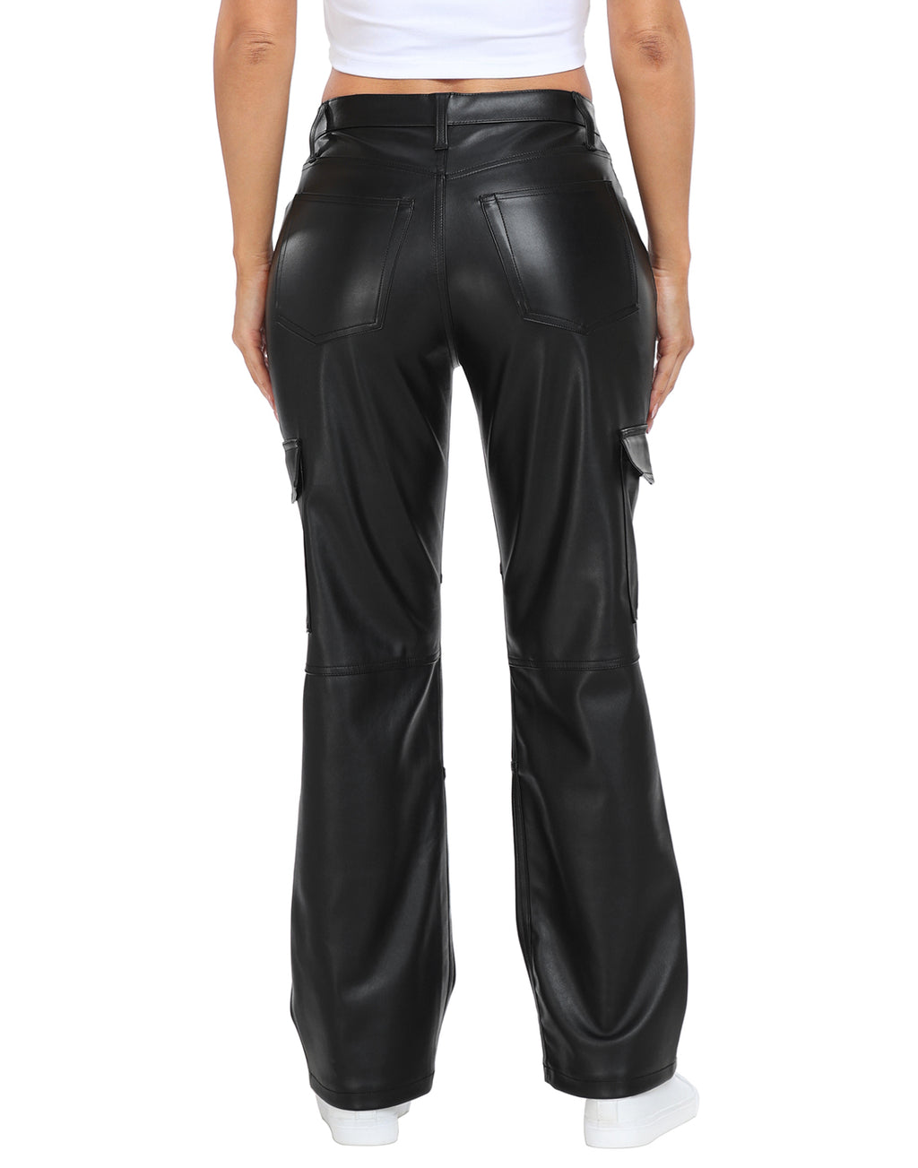 Faux Leather Cargo Pants with Pockets