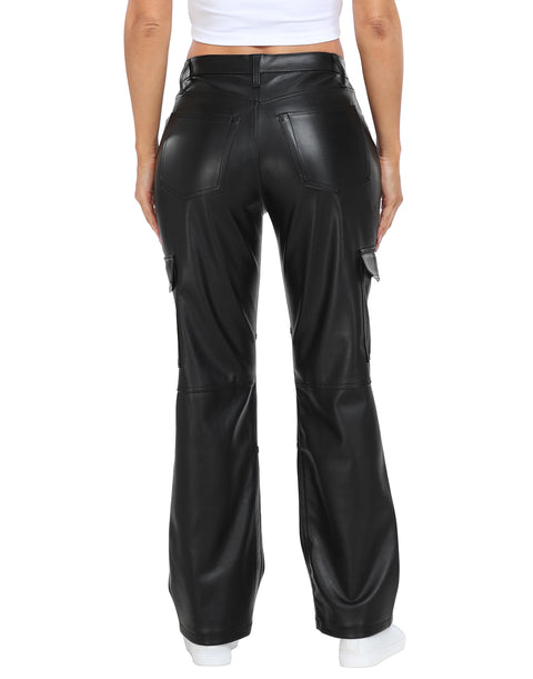 Faux Leather Cargo Pants with Pockets