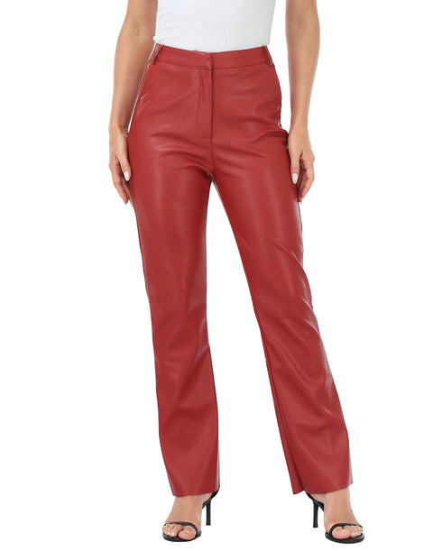 Faux Leather Pants Straight Leg Trousers with Pockets