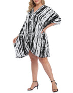 Black Tie Dye Plus Size UPF 30+ Short Kaftan Cover Up Oversize Dress