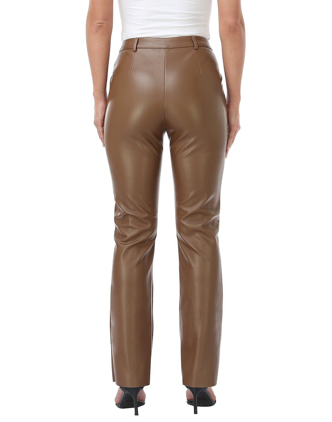 Faux Leather Pants Straight Leg Trousers with Pockets