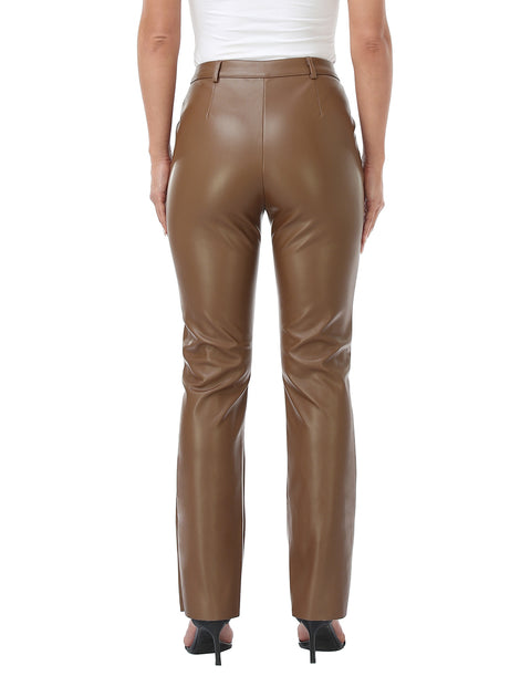Faux Leather Pants Straight Leg Trousers with Pockets