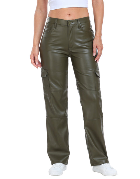 Faux Leather Cargo Pants with Pockets
