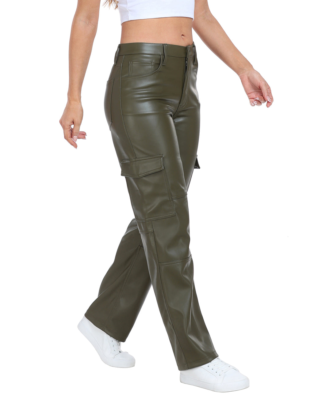 Faux Leather Cargo Pants with Pockets