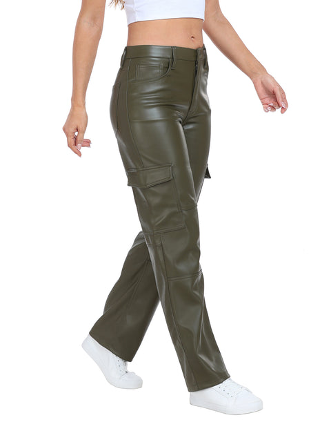 Faux Leather Cargo Pants with Pockets