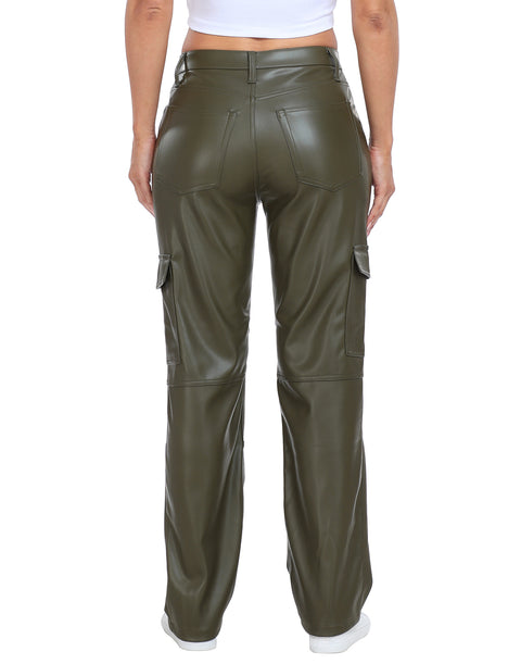 Faux Leather Cargo Pants with Pockets