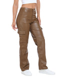 Faux Leather Cargo Pants with Pockets