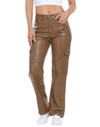 Faux Leather Cargo Pants with Pockets
