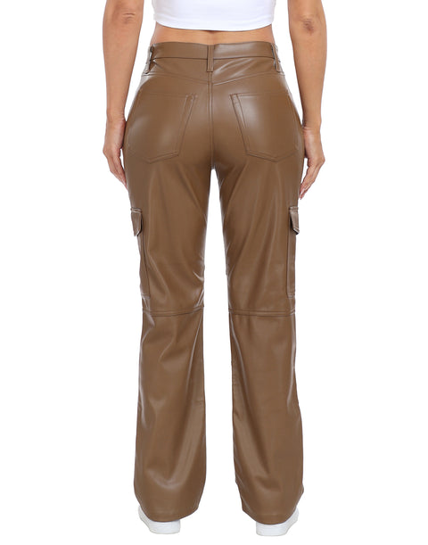 Faux Leather Cargo Pants with Pockets