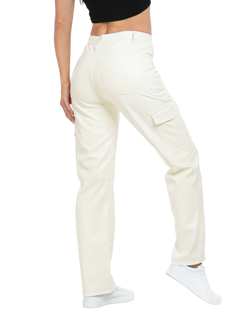 Faux Leather Cargo Pants with Pockets