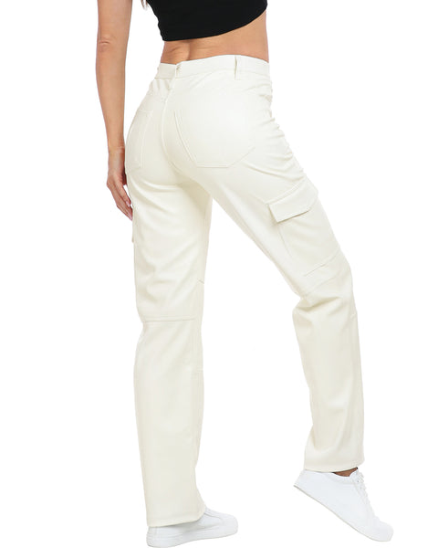Faux Leather Cargo Pants with Pockets