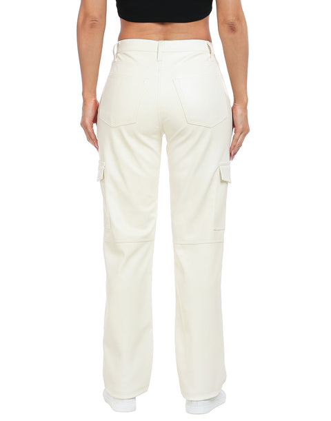 Faux Leather Cargo Pants with Pockets