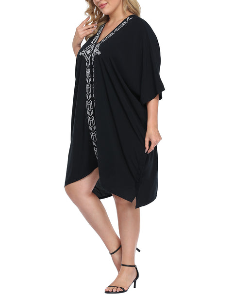 Plus Size UPF 30+ Short Kaftan Cover Up Oversize Dress
