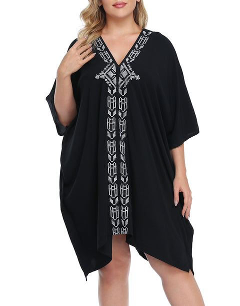 Plus Size UPF 30+ Short Kaftan Cover Up Oversize Dress