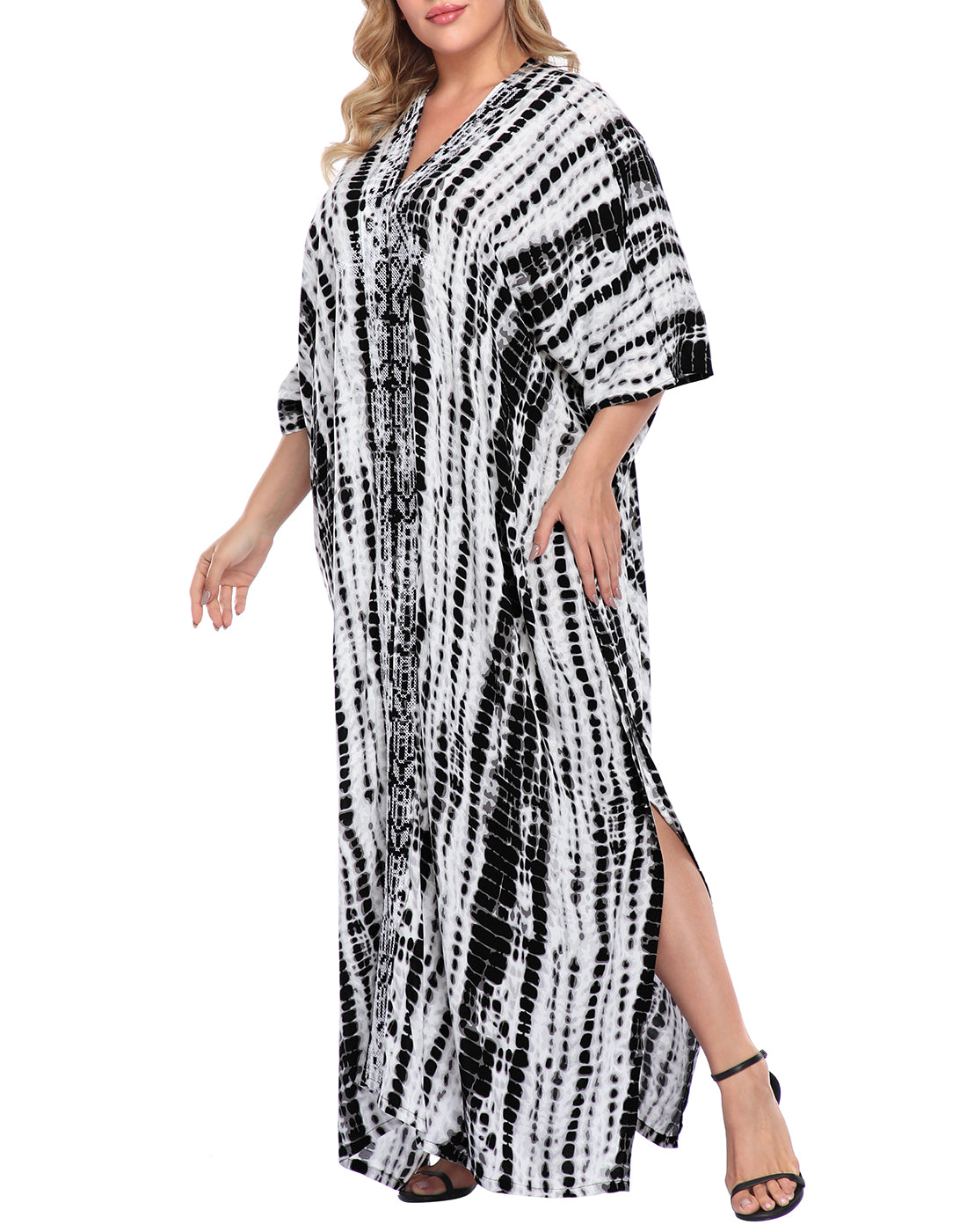 Black Tie Dye UPF 30+ Long Kaftan Cover Up Oversize Dress Secondary image