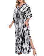 Black Tie Dye UPF 30+ Long Kaftan Cover Up Oversize Dress