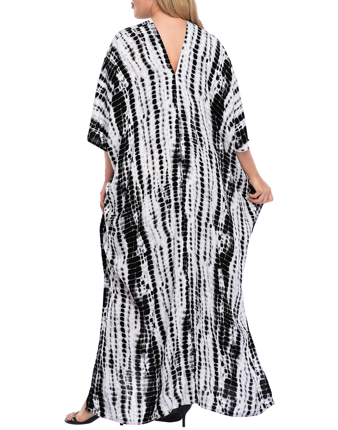 Black Tie Dye UPF 30+ Long Kaftan Cover Up Oversize Dress