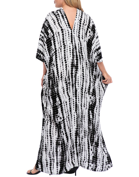 Black Tie Dye UPF 30+ Long Kaftan Cover Up Oversize Dress