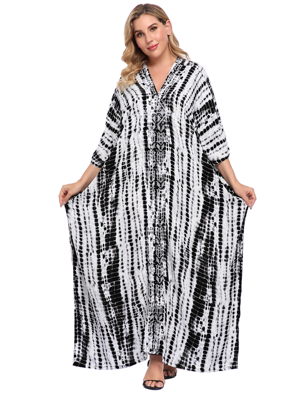 Black Tie Dye UPF 30+ Long Kaftan Cover Up Oversize Dress