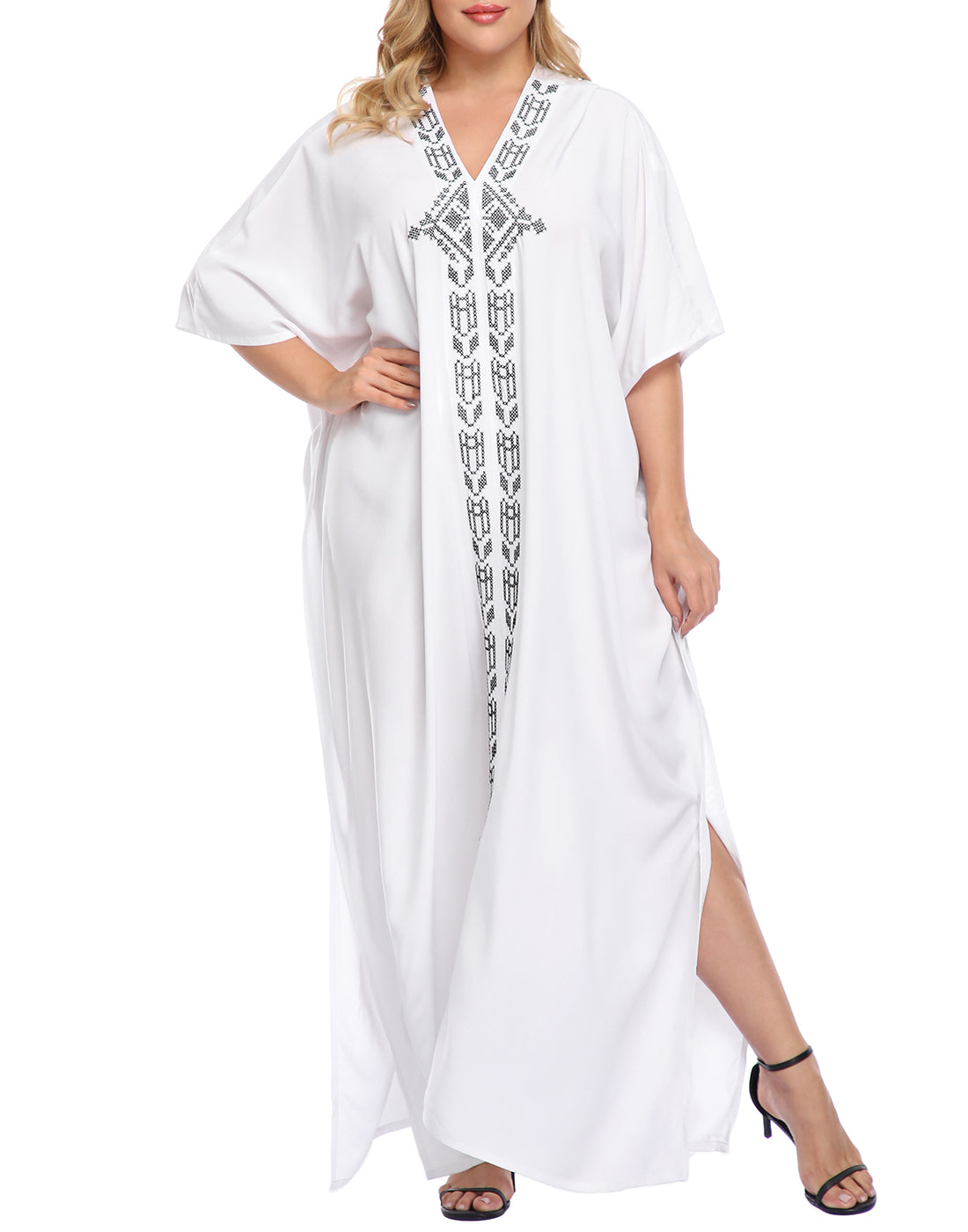 White Long Kaftan Cover Up UPF 30+ Maxi in White